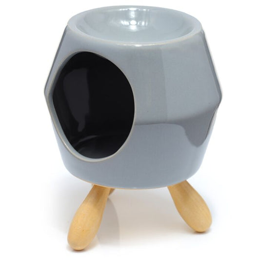 Grey Abstract Ceramic Oil Burner and Wax Melter with Feet