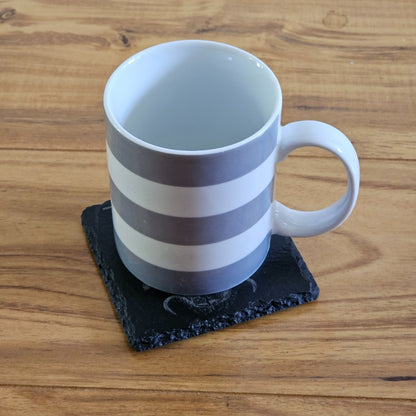 Springboks Natural Slate Rugby Coasters, Black Square Design with Engraved Logo, 2 Pack