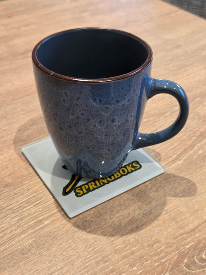 Springboks Rugby Glass Coasters, South Africa National Team Logo, Set of 2, Square, With Rubber Feet