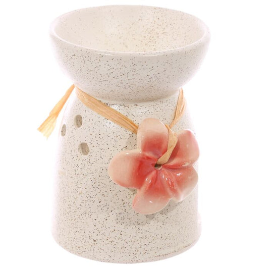 Speckled Cream Ceramic Oil & Wax Melt Burner with Flower