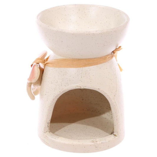 Speckled Cream Ceramic Oil & Wax Melt Burner with Flower