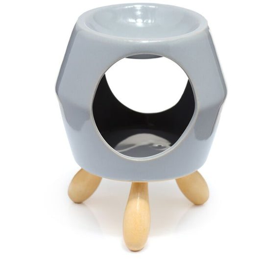 Grey Abstract Ceramic Oil Burner and Wax Melter with Feet