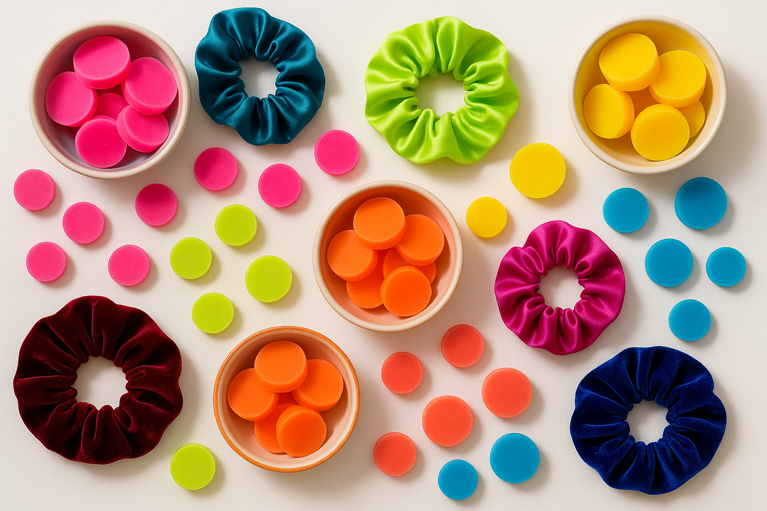 brightly coloured wax melts and hair scrunchies