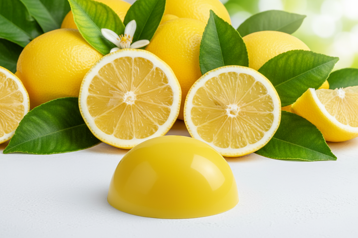 can you create a lemon themed background with a semi sphere wax melt that is bright yellow in colour