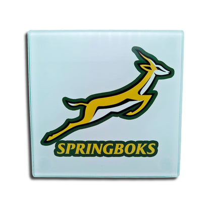 Springboks Rugby Glass Coasters, South Africa National Team Logo, Set of 2, Square, With Rubber Feet