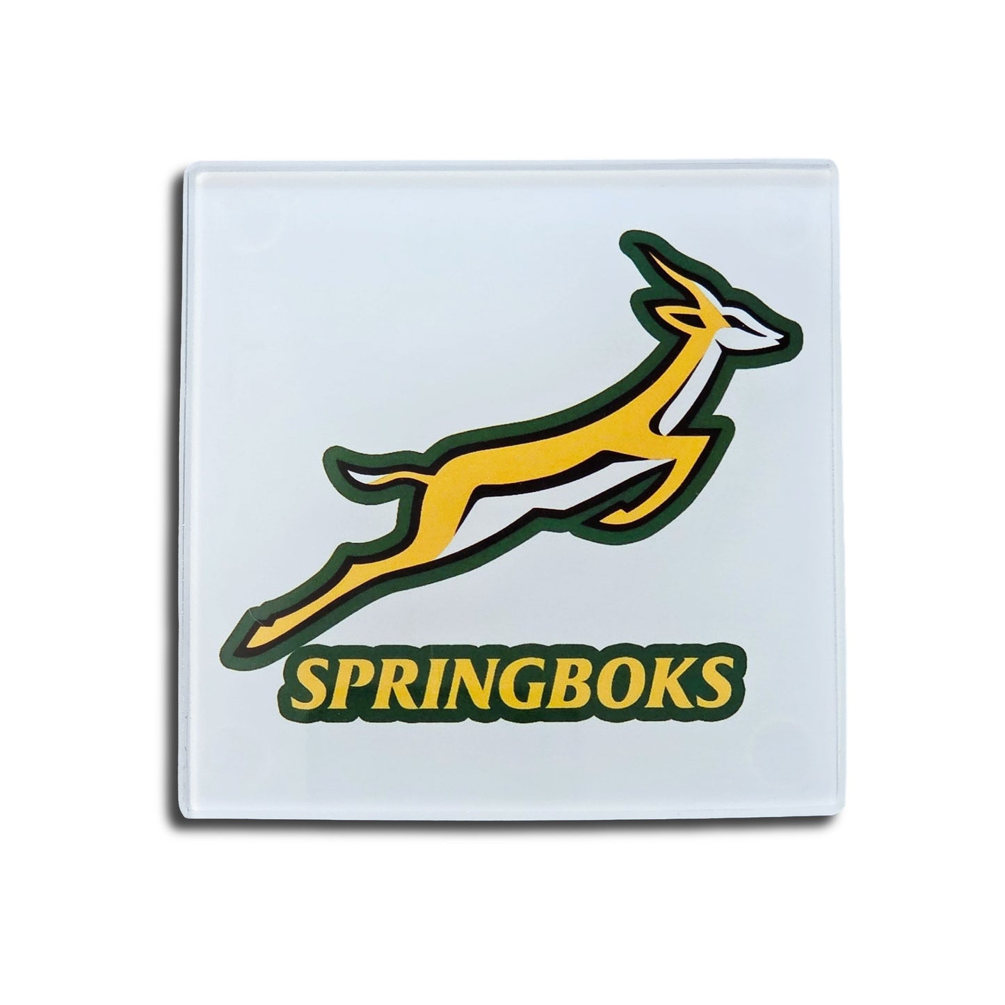Springboks Rugby Glass Coasters, South Africa National Team Logo, Set of 2, Square, With Rubber Feet